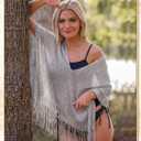 2 Pcs Womens Sheer Poncho Shrug Top Lightweight Knit Crochet Bolero Summer Shrug Irregular Tassel Shawl Beach Mesh Cover up (Black, M)