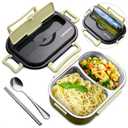 Hot Meal Retaining Lunch Container - 6.5x9.2x2" Hot Food Toper, Office Adult Lunch Containers with Compartments, Stainless Steel & Durable Plastic, Easy to Use and Clean, Cutlery Set Included