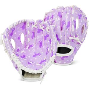 Kids Baseball Glove, Softball Gloves, Kids Girls Toddlers Baseball Softball Mitt, 9''-10.5'' T-Ball Glove for Training and Beginner Play, Left Hand Glove, Right Hand Throw (Purple Unicorn)