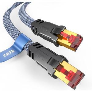Snowkids Cat 8 Ethernet Cable 50 FT, Strong Signal, Flat High Speed 40Gbps 2000Mhz, Network Cord with RJ45 Internet Connector for TV/Printer/Computer/Modem/Router/ps-3/4/5, Braided LAN Cable 50FT Grey
