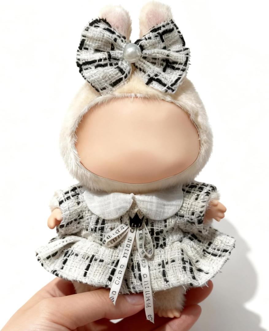 5 x Clothes for LABUBU 17cm Doll (NO Doll), Outfit for LABUBU, Dress and Hairpin Set for LABUBU Dress Up, Fashion and Premium Dolls Accessories for LABUBU (Style P)