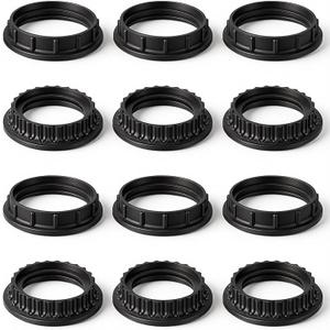 12 Pcs Lamp Shade Adapter Ring, Black E27/E26 Socket Ring for Lamp Shade | Heat-Resistant Plastics Threaded Reducers with 1-3/8" & 1-1/2" Inner Diameter (34mm, 39mm, 50mm Outer Diameter)