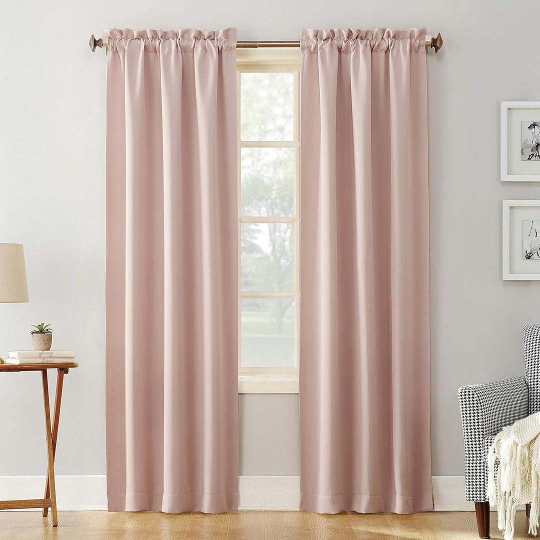 Sun Zero Easton Energy Saving Blackout Rod Pocket Curtain Panel, 40" x 84", Blush Pink (40"W x 84"L (Pack of 1))
