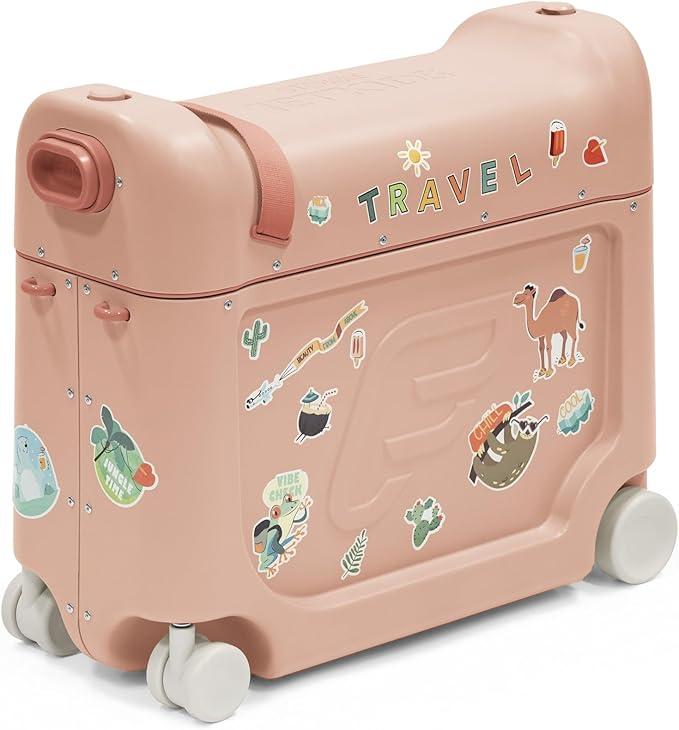 Stokke JetKids BedBox, Arctic Blue - Ride-On Suitcase for Kids 2-7 Years Old (up to 77 lbs) - Transforms Into Bed - Includes Mattress, Decorative Stickers & Adjustable Carrying Strap