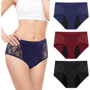 TUXIYA 3Pack Incontinence Underwear for Women, Leak Proof Underwear for Women Washable & Reusable for Leakage Protective Panties(XLarge,Black/Red/Blue)