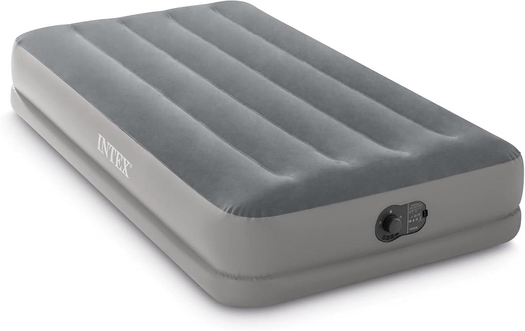 Intex 64112E Dura-Beam Standard Prestige Air Mattress: Fiber-Tech  Twin Size  Built-in USB Electric Pump  12in Bed Height  300lb Weight Capacity