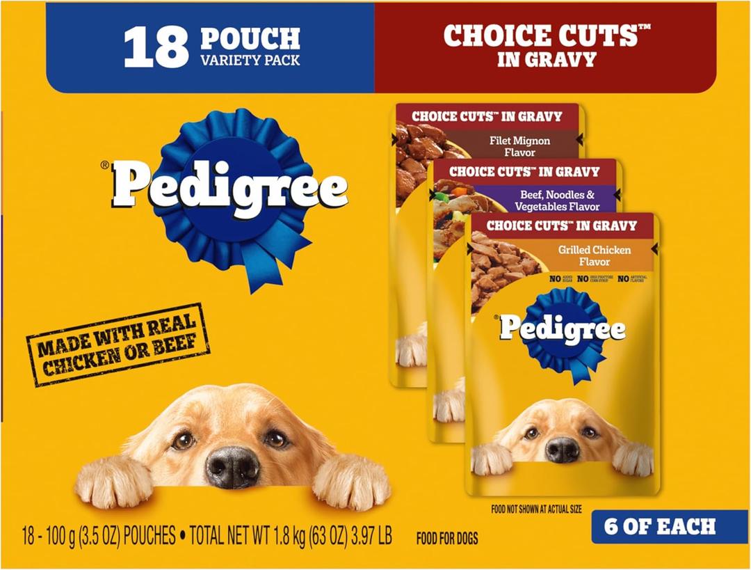 Pedigree Choice Cuts in Gravy Adult Soft Wet Dog Food 18-Count Variety Pack, 3.5 oz. Pouches