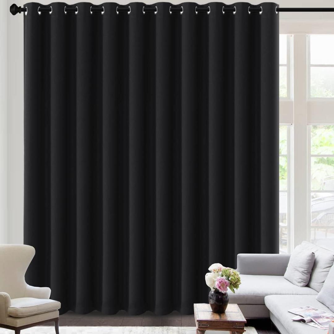 H.VERSAILTEX 100% Blackout Curtains for Sliding Glass Door Room Divider Curtains Noise Reduce Curtain Panel Portable Window Screen Sliding Partition, W180 x L96 inches/8' Tall by 15' Wide, Black