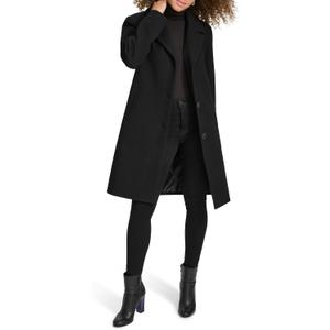 Kenneth Cole Women's Notch Collar Fly Front Single Breasted Topcoat (Black), Small