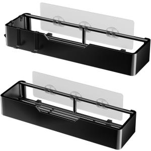2Pcs Modern And Efficient Adhesive Shower Rack Rustproof Shower Shelf With Hooks Space Saving Shower Organizer Caddys Rustproof Shower Rack Bathroom Storage Organizer Easy Installation