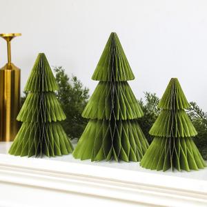 Beeveer 3 Pcs Green Paper Christmas Tree 8 10 and 12 Inch 3D Honeycomb Trees Table Centerpiece for Modern Christmas Mantel Party Decorations Holiday Xmas Home Decor