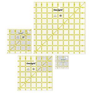 Omnigrid Square Value Pack (2-1/2", 4-1/2", 6-1/2", 9-1/2") Quilting Ruler, 2.5”, 4.5”, 6.5” and 9.5”, Clear, 4 Pack, (R2595S)