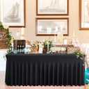2 Pack Black Spandex Tablecloths for 4 ft Rectangle Tables, Wrinkle Free Fitted Table Covers 4 Foot StretchyTable Cloth with Skirt for Parties Weddings Birthday Banquet Baby Shower