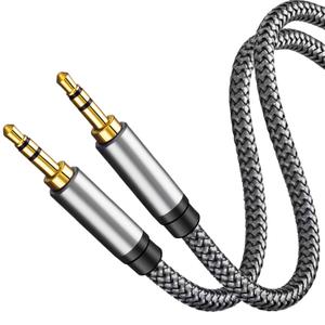 Tan QY 3.5mm Nylon Braided Aux Cable 40Ft, Audio Auxiliary Input Adapter Male to Male Cord for Headphones, Car, Home Stereos, Speaker, iPhone, iPad, iPod & More (40Ft/12M, Silver)