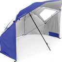Sport-Brella Super-Brella UPF 50+ Sun and Rain Canopy Umbrella, 8 Foot Portable Beach Shelter with Side Panels, Wind Flaps, and Carry Bag, Blue