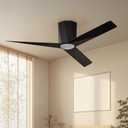 Roomratv Black Ceiling Fans with Dimmable Led Lights, 52 Inch Flush Mount Ceiling Fan Remote Control, Quiet DC Reversible Motor for Summer Winter, Low Profile Modern ABS Blades Indoor Use, ETL Listed
