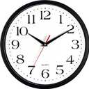 Bernhard Products Black Wall Clock Silent Non Ticking, 12 Inch Quality Quartz Battery Operated Round Easy to Read Home/Office/Kitchen/Classroom/School Clock Sweep Movement, Blac