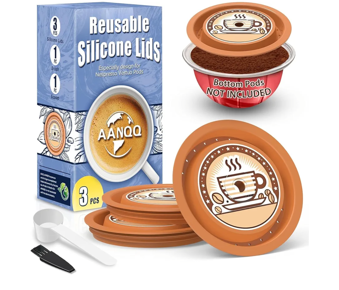 AANQQ Reusable Lids for Nespresso Pods Vertuo, 3pcs Food Grade Silicone Caps for Any Sizes of Reusable Nespresso Vertuo Pod Refillable Vertuo Capsule (3pcs Silicone Lids-No Capsule)