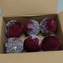 6PCS 4inch Burgundy Red Velvet Christmas Ball Ornaments Set, Glitter Shatterproof Christmas Tree Hanging Ornament Flocked Hanging Balls Xmas Wreath Garland Holiday Wedding Party