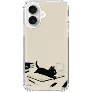 Black Cat and Books Phone Case Compatible with iPhone 17