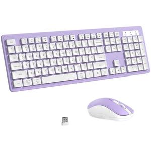Wireless Keyboard and Mouse, 2.4GHz Cordless Keyboard Mouse Combo, Optical Mouse, Plug and Play USB Receiver, Compatible with Windows, Mac, Laptop, and PCWhite Purple