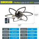 30" Ceiling Fan with Lights Remote Control, Modern Low Profile Flush Mount Ceiling Fan with Lights Dimmable Ceiling Fans 3 Color 6 Speed for Bedroom Living Dining Room Kitchen - Black