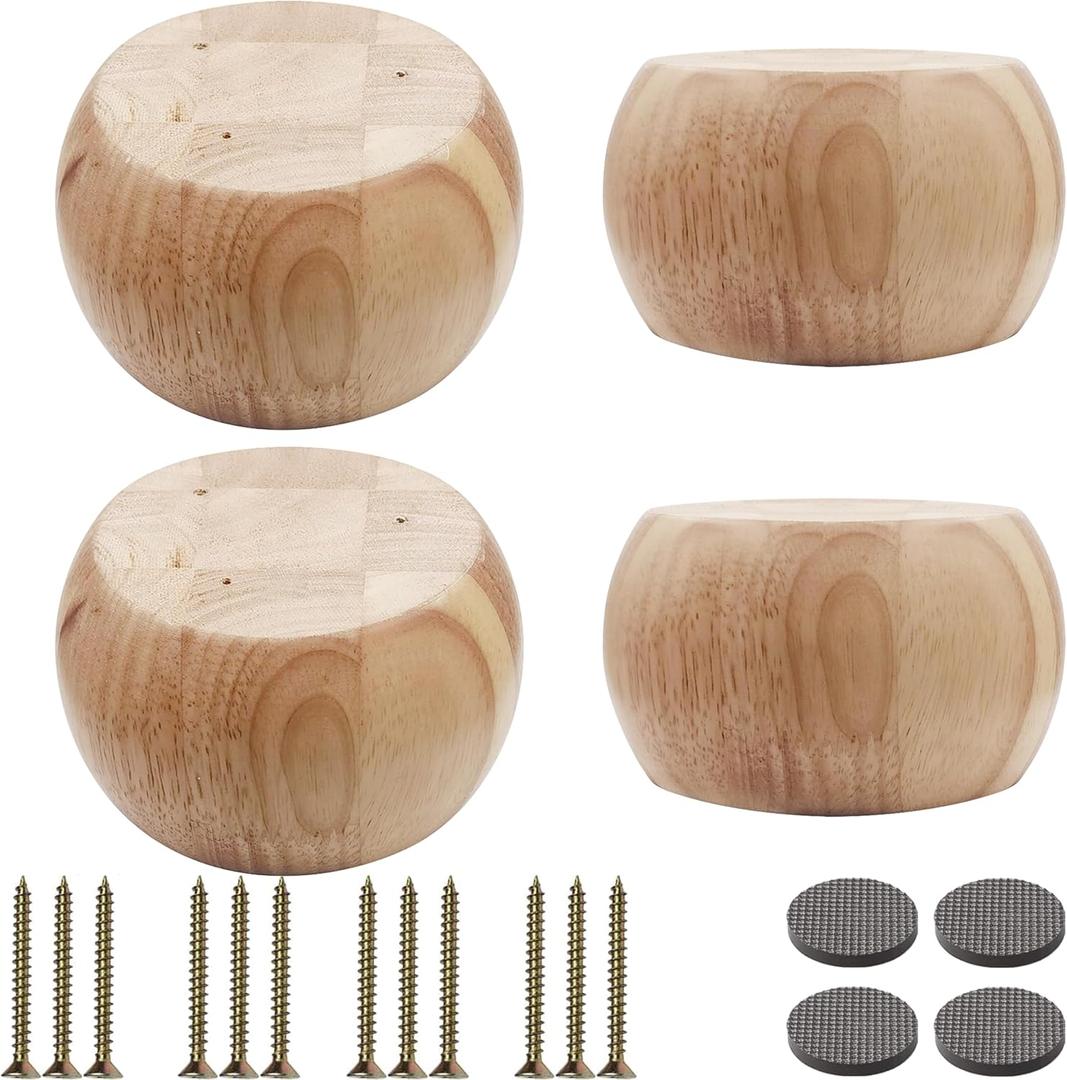 Wood Sofa Replacment Parts Natural Wood 2.7 Inch Funiture Legs Round Ball Shape Big Sofa Bun Feet Cabinet Legs Set of 4 (H: 2.7 inch)