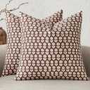 MIULEE Block Print Pillow Covers 18x18 Inch Set of 2, Vintage Floral Throw Pillow Cases Neutral Linen Farmhouse Cushion Covers for Couch Sofa Bed Chair Living Room, Brown