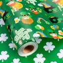 Homeral Green St. Patrick's Wrapping Paper - Mini Roll - 17 Inch x 33 Feet - Saint Patrick, Rainbows, Beer and Lucky Coins & Clover Reversible Gift Wrap for Saint Patrick's Day