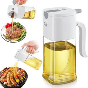 2-in-1 Olive Oil Sprayer Bottle & Dispenser, 16.9oz/500ml for Air Fryer, Salad, Cooking, BBQ - Oil Sprayer Bottle for Kitchen, Non-Stick Spray, Grill & Baking, White