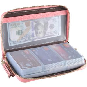 Easyoulife Credit Card Holder Wallet Womens Zipper Leather Case Purse RFID Blocking (Pink)
