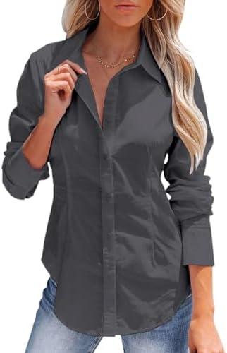 siliteelon Women's Button Down Shirts Long Sleeve Dress Shirts Wrinkle Free Collared Work Office Solid Blouses Corset Tops, XL