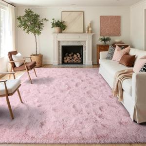 FinRec 6x9 Feet Rugs for Bedroom Living Room, Pink Large Fluffy Shag Area Rug, Non-Slip Fuzzy Furry Rug for Kids Room Girl Dorm Room Home Decor, Indoor Shaggy Floor Carpet
