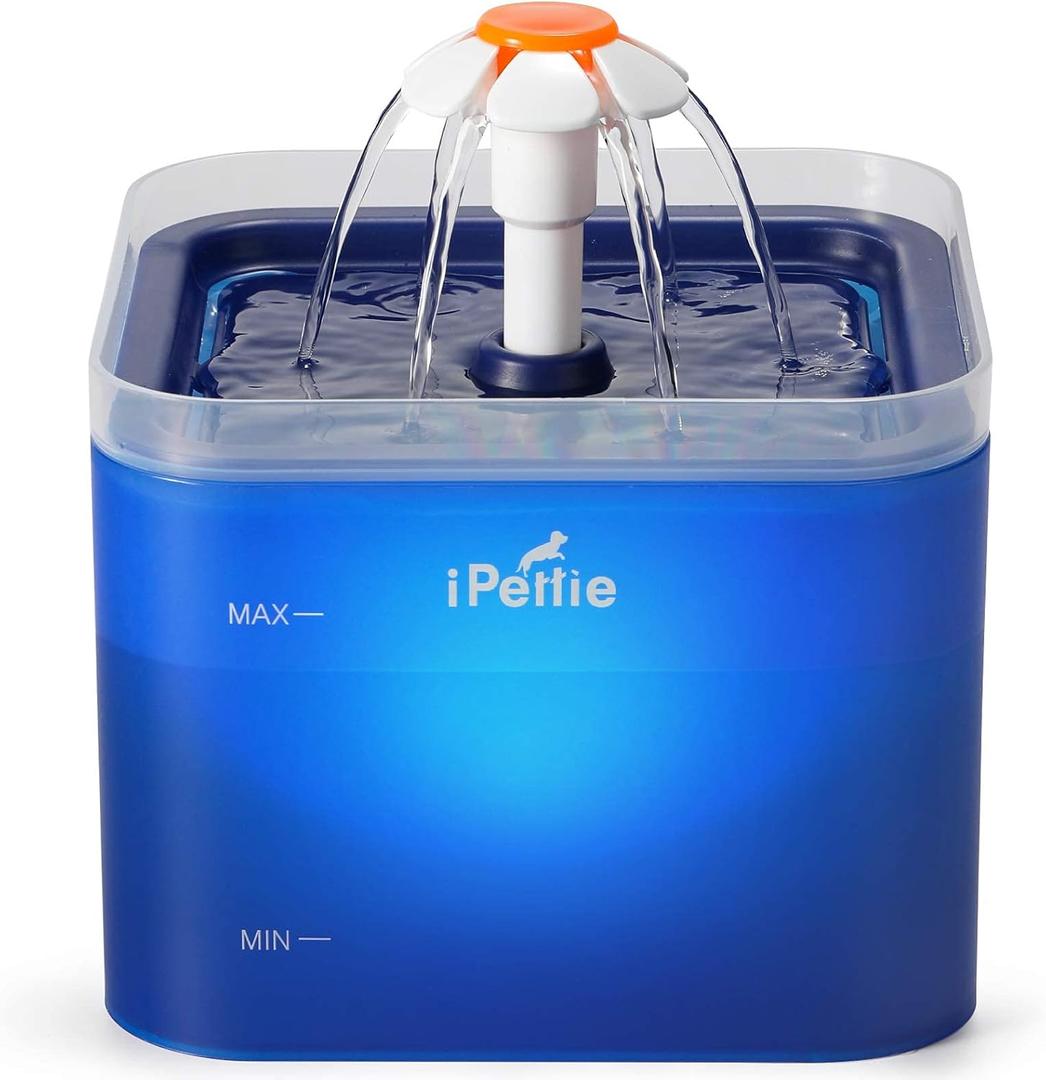iPettie Neverland Cat Water Fountain with LED Light, 67oz/2.0L, Ultra Quiet Drinking Waterer, Automatic Filtered Water Dispenser, Water Purifier for Pets, Blue