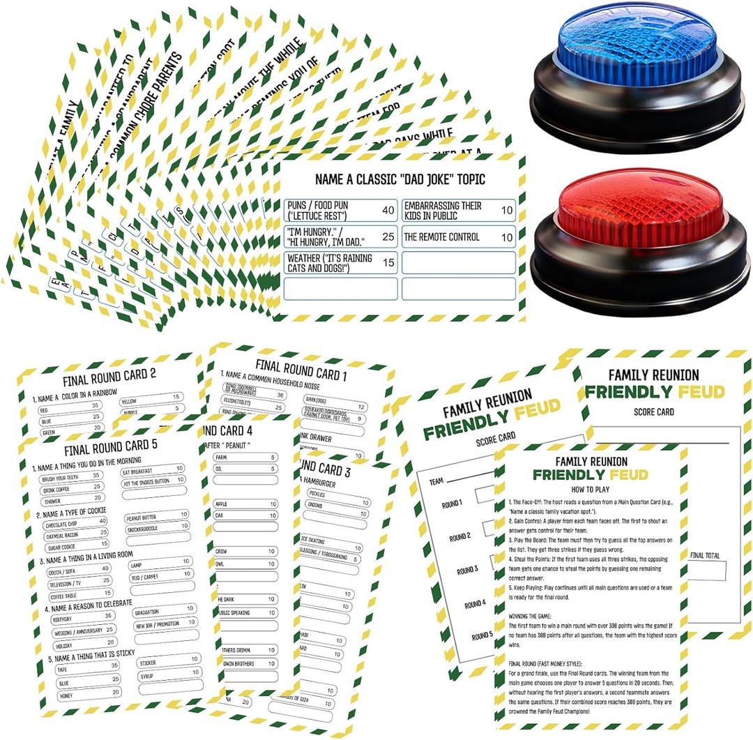 Family Friendly Feud Card Game with 2 Answer Buzzers,Family Game Night Funny Trivia Quiz for Holiday Gathering Party Office Class Groups Team Building