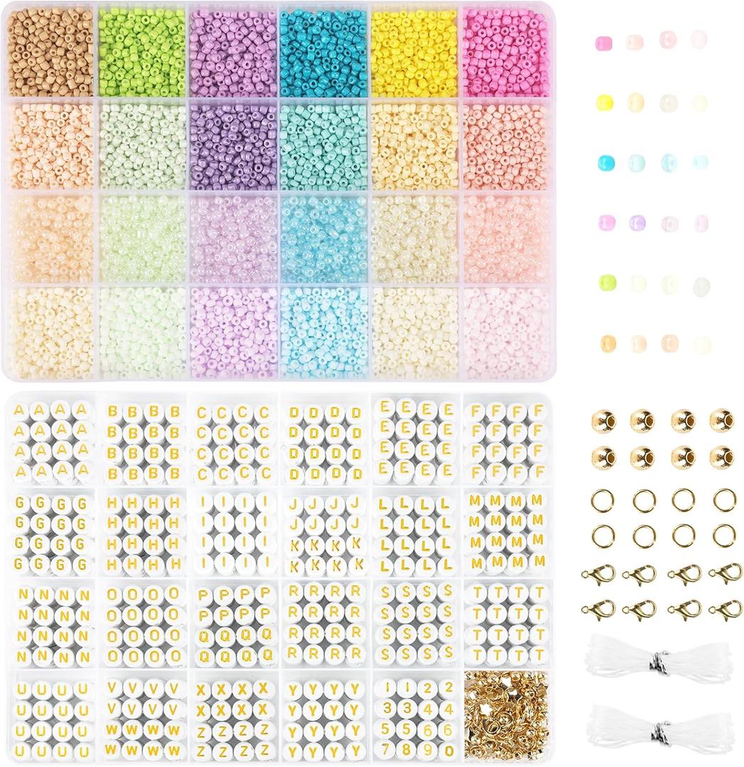 3mm Seed Beads for Bracelets Making 2 Boxes, A-Z Letter Beads Friendship Bracelet Making Kit, Jewelry Making with Gold Findings, Number Beads and Elastic Bracelet Strings, Crafts Gifts for Women 3mm Seed Beads for Bracelets Making 2 Boxes, A-Z Letter Beads Friendship Bracelet Making Kit, Jewelry Making with Gold Findings, Number Beads and Elastic Bracelet Strings, Crafts Gifts for Women