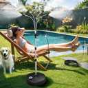 Misters for Outside Patio, Standing Misting Cooling System, Outdoor Water Mist with Flexible Tube, Adjustable Pipe 60in Height & 4 Spray Nozzles for Backyard Garden Pool Tanning BBQ Kids Pet Playing