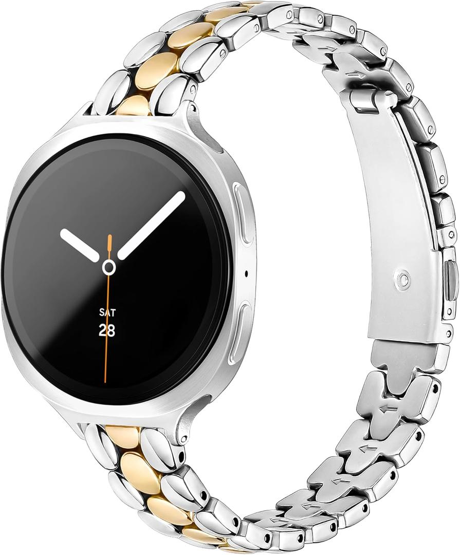Melyis Slim Metal Band Fits Samsung Galaxy Watch 8 Band 40mm 44mm/Galaxy Watch 8 Classic 46mm, Stainless Steel Galaxy Watch 8 Band Women, Thin Bangle Bracelet for Samsung Watch 8 Bands, Silver&Gold