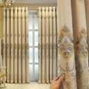 Amidoudou 1 Pair European Curtains with Valance Attached Double Layer Curtains for Living Room Bedroom (Beige,51x84 Inch)