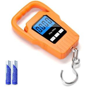 SKEAP Digital Fish Scale Hanging Scale Fishing Scale,110lb/50kg Luggage Scale,Upgrade Large Handle & Backlit LCD Display, Electronic Balance Digital Fishing Postal Scale,Orange,Fishing Gifts for Men