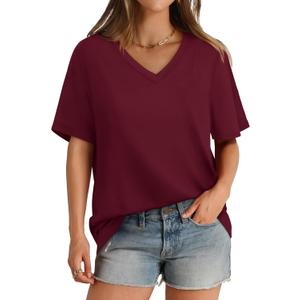 Aokosor Womens V Neck Short Sleeve T Shirts Summer Tops 2026 Casual Loose Tees Trending Now S-4XL (Medium, Red)