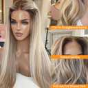 Glueless Highlight Ash Brown Lace Front Wig Human Hair,Highlights Ombre Ash Brown to Beige and Plaitnum Blonde 13X4 Transparent Lace Front Straight Wigs 9A Brazilian Vigin Hair Pre Plucked Hairline
