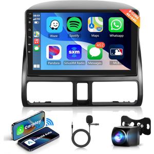8 Core 4+64G Android Car Radio Car Stereo for Honda CRV 2002-2006 with Wireless Carplay Android Auto, 9 Head Unit Touch Screen Mirror Link WiFi GPS Navigation Bluetooth FM RDS DSP Backup Camera SWC