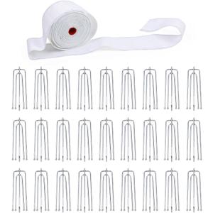 Curtain Pleat Tape, 11 Yards Pleater Curtains Tape with 50 Pcs Stainless Steel Pleater Hooks with 4 Prongs, Pinch Pleat Curtain Drapes Tape for Handmade DIY Pleated Curtain