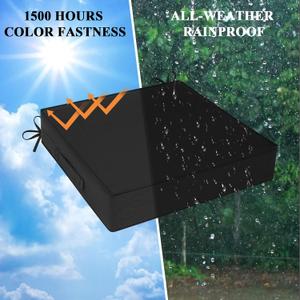 Outdoor Chair Cushions Set of 1 for Patio Furniture 19x19x4 Inch Waterproof Patio Chair Cushion 3 Year Color Fastness Square Elastic Foam Garden Couch Pads with Ties and Handle, Black