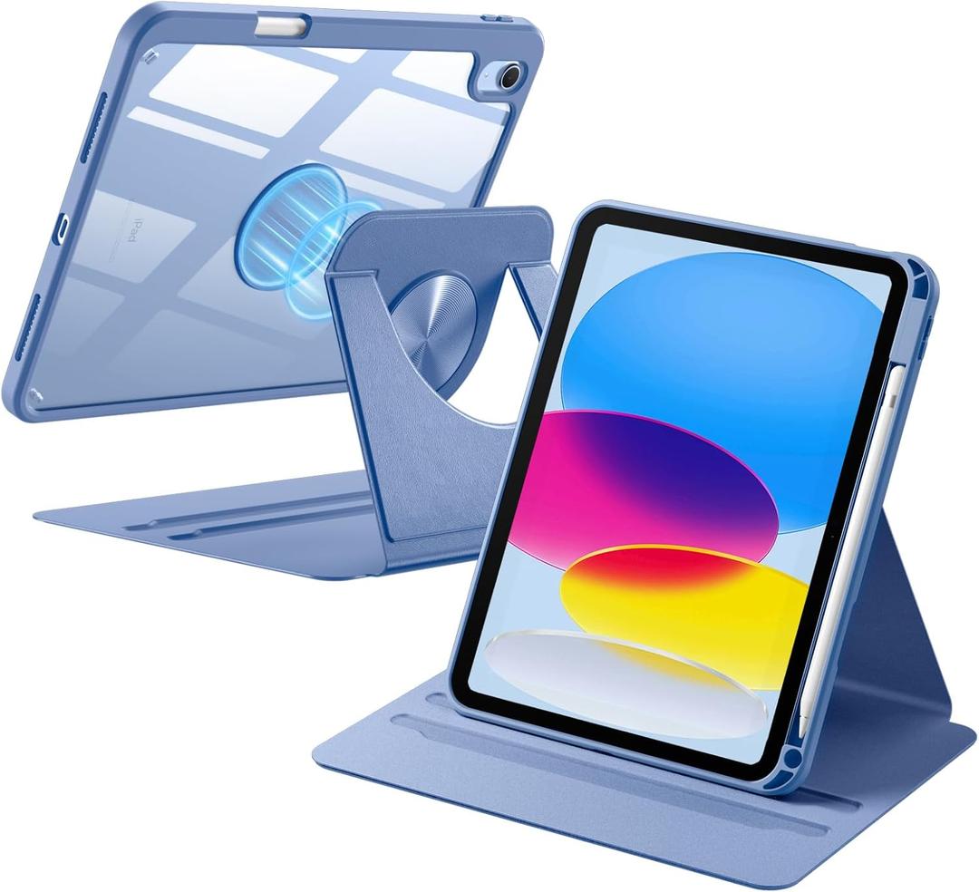 Wenlaty for iPad (A16) 11th Generation Case 11 Inch 2025, for iPad 10th Generation Case 10.9 Inch 2022 with Pencil Holder, 360 Rotating Protective Stand Cover, Detachable Magnetic Back, Bluemist