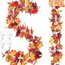 2 PCS Fall Decor, 11.8FT Fall Garland for Mantle, Fall Decorations for Home, Thanksgiving Decorations Indoor, Halloween Autumn Maples Leaf Garland for Autumn Decor Wedding Party (Brown)