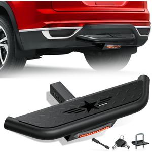 Tow Hitch Step Trailer for 2 Inch Receiver, with Brake Light & Pin Lock & U-Bolts Stabilize, Compatible with Pickups Trucks Vans SUVs ATVs, Towing Bumper Guard Protector Rear Bar (Carbon Steel)
