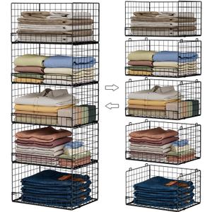 Yociyoga 5-Tier Stackable Closet Organizers and Storage Shelves, Closet Shelf Organizer Basket Bins, Foldable Sweater Storage for Closet Organizer System, Black (Patent 30022416)