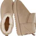 EVELLYHOOTD Genuine Suede Ankle Snow Boots for Women Men-Water Resistant Warm Flat Padded Winter Fuzzy Mini Boots with Cozy Faux Fur Lining (6.5, Mustard Seed)